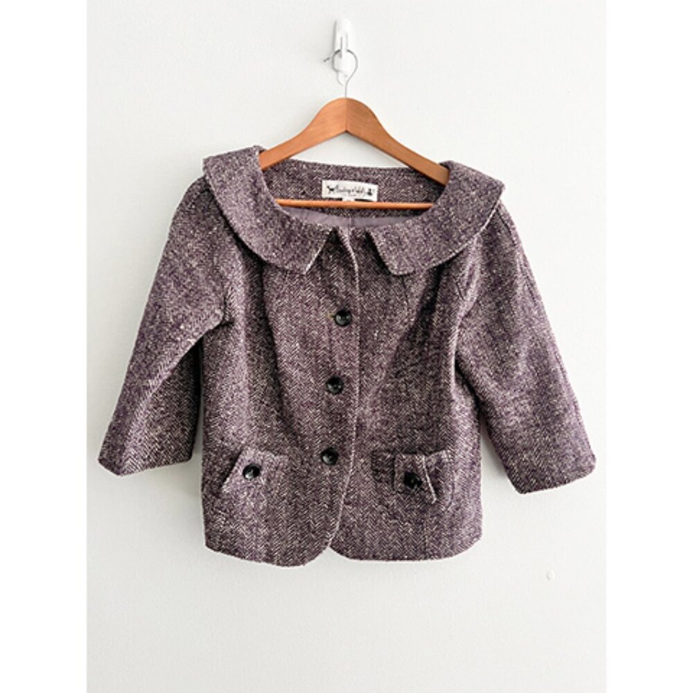 Beebop & Wally 100% Wool Cropped Blazer – Purple – Size M